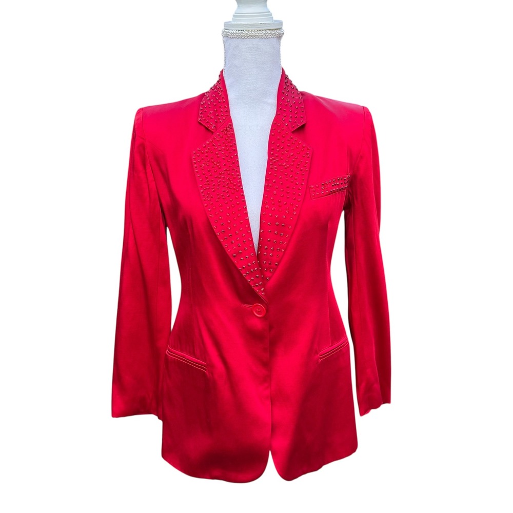 Karen Kane Red Studded Shawl Collar Blazer Jacket Petite Size 6